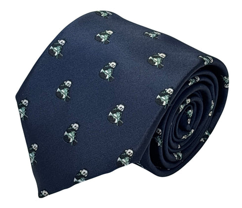navy dark blue tie with an embroidered Chinese Panda design